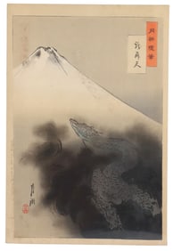 Ogata Gekko (1859-1920), Woodblock Print, "Dragon and Fuji"