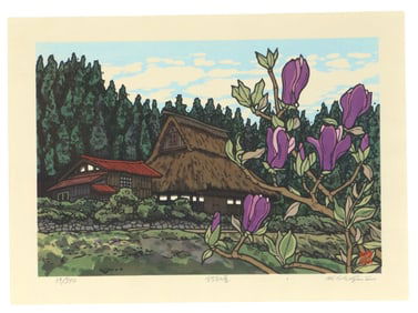 Katsuki Nishijima (Born 1945), Woodblock Print, "Spring at Kutsuki Shiga"
