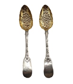 (2) Antique Russian Sterling Silver Berry Spoons - 4.450 ozt.