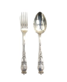 Pair of Danish Johannes Siggaard Sterling Silver Figural Spoons Circa 1946 3.6 Ozt