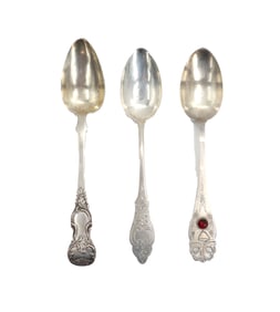 Group of (3) Russian 800 Silver Spoons / Gemstone- Gross 5.195 ozt.