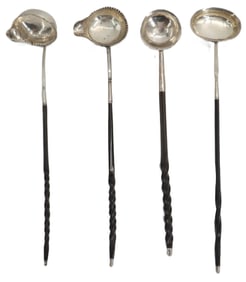(4) Antique Silver and Baleen Hot Toddy Ladles