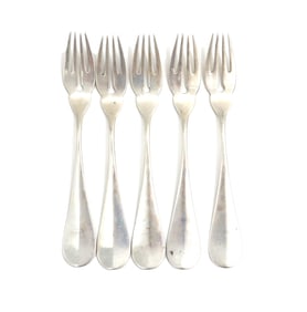 Group of (5) German 800 Silver Fish Forks With Crest Guild of the Fire-shooters 8 Ozt