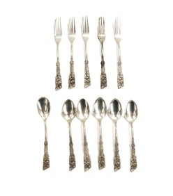 Group of (11) 800 Silver Floral Repousse Flatware - 8.8 ozt