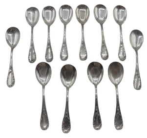 (12) 800 Silver Floral Motif Dessert Spoons - 5.30 ozt.