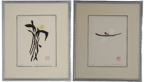 Maki Haku (1924-2000) Japanese, Pair of Modern Woodblock Prints, "Poem 2" and "Poem 15"