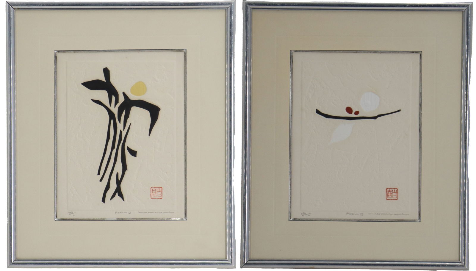 Maki Haku (1924-2000) Japanese, Pair of Modern Woodblock Prints, "Poem 2" and "Poem 15" (1 of 19)