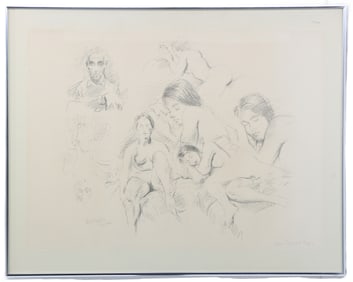 Raphael Soyer (1899-1987) American, 1966 Lithograph, "Studies with Self-Portrait"
