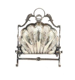 Antique English Victorian Silverplate Clamshell Biscuit Warmer