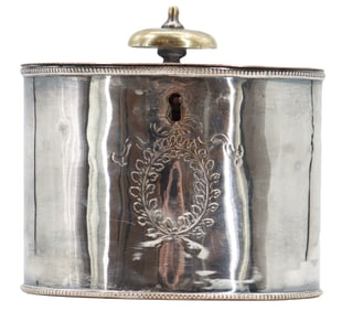 Antique English Victorian Silver on Copper Tea Caddy - Gross 10.645 ozt.