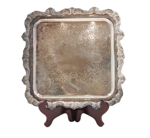 Poole Silver Company Ornate Silverplate Footed Serving Tray