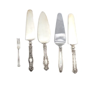 Group of 4 Silver Handled Knives and Plated Fork