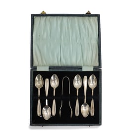 (7) Piece Sheffield Silver Plate Coffee Spoon Set in Case