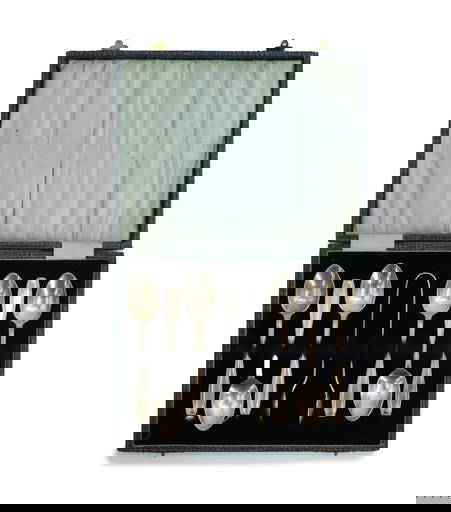 Case Set Six Silver Spoons