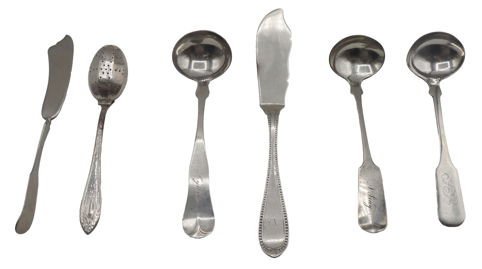 (5) Coin Silver Utensils and 1 Silver Plated Tea Spoon- 4.82 ozt. (1 of 15)