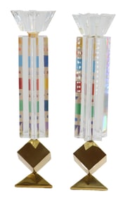Yaacov Agam (Born 1928) Israeli/French, Kinetic Art Crystal Shabbat Candlesticks