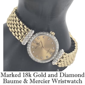 Marked 18k Gold and Diamond Baume & Mercier Wristwatch