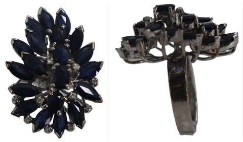 One Marked 18k Gold, Sapphire, and Diamond Cocktail Ring - Gross 10.4 g.