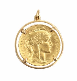 1907 French 20 Franc Gold Coin Pendant - Gross 8.1 g.