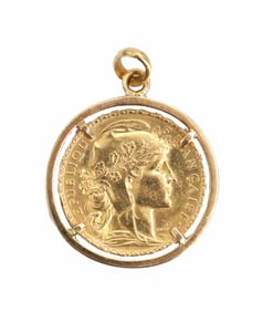 1902 French Gold Coin Pendant - Gross 9.0 g.
