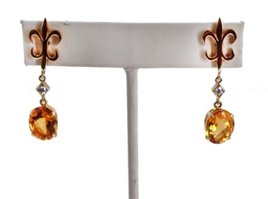 Pair of Tested 14k Gold, Diamond, And Citrine Earrings - Gross 5.1 g