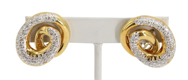 Pair of 18k Gold and Diamond Earrings - Gross 19.4 g.