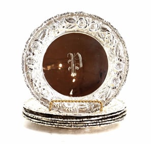 (6) American Sterling Silver Ornate Bread and Butter Plates - 17.235 ozt.