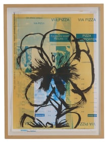 Signed French Abstract Floral Pop Art Mixed Media Silkscreen Print