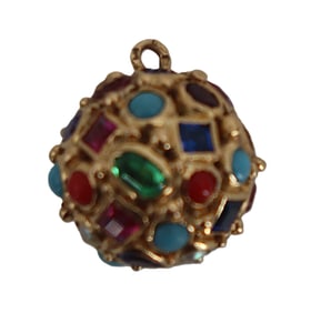 Tested 14k Gold and Multi-Stone Ball Shaped Pendant - Gross 8.0 g.