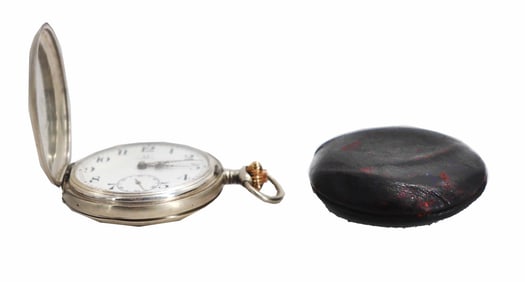 Antique .800 Silver Omega Grand Prix Commemorative Pocket Watch and Leather Case