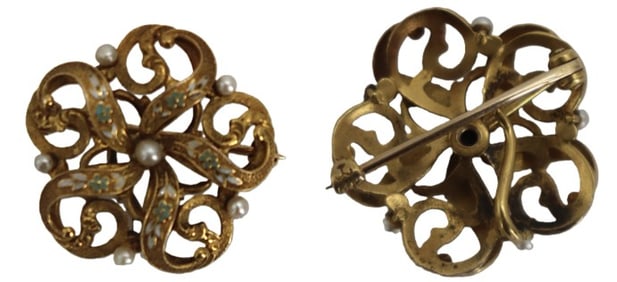 One 14k Gold and Pearl Brooch - Gross 4.0 g.