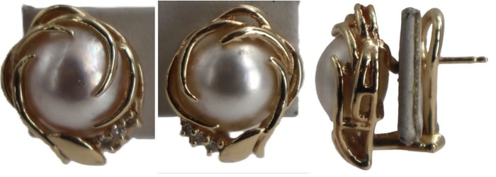 One Pair of Mobe Pearl and 14k Gold Earrings - Gross 6.9 g.