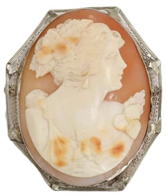 14k Gold Framed Cameo Brooch - Gross 17.1 g.