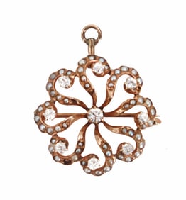 Tested 10K Gold, Diamond, and Pearl Brooch/Pendant - Gross 4.1 g.