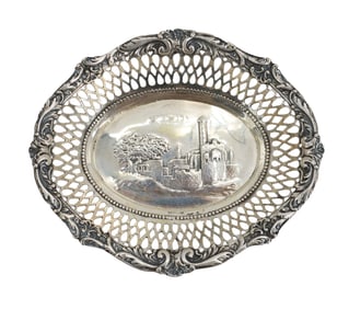 Antique Sterling Silver Repoussé Jerusalem Souvenir Dish - 2.620 ozt.