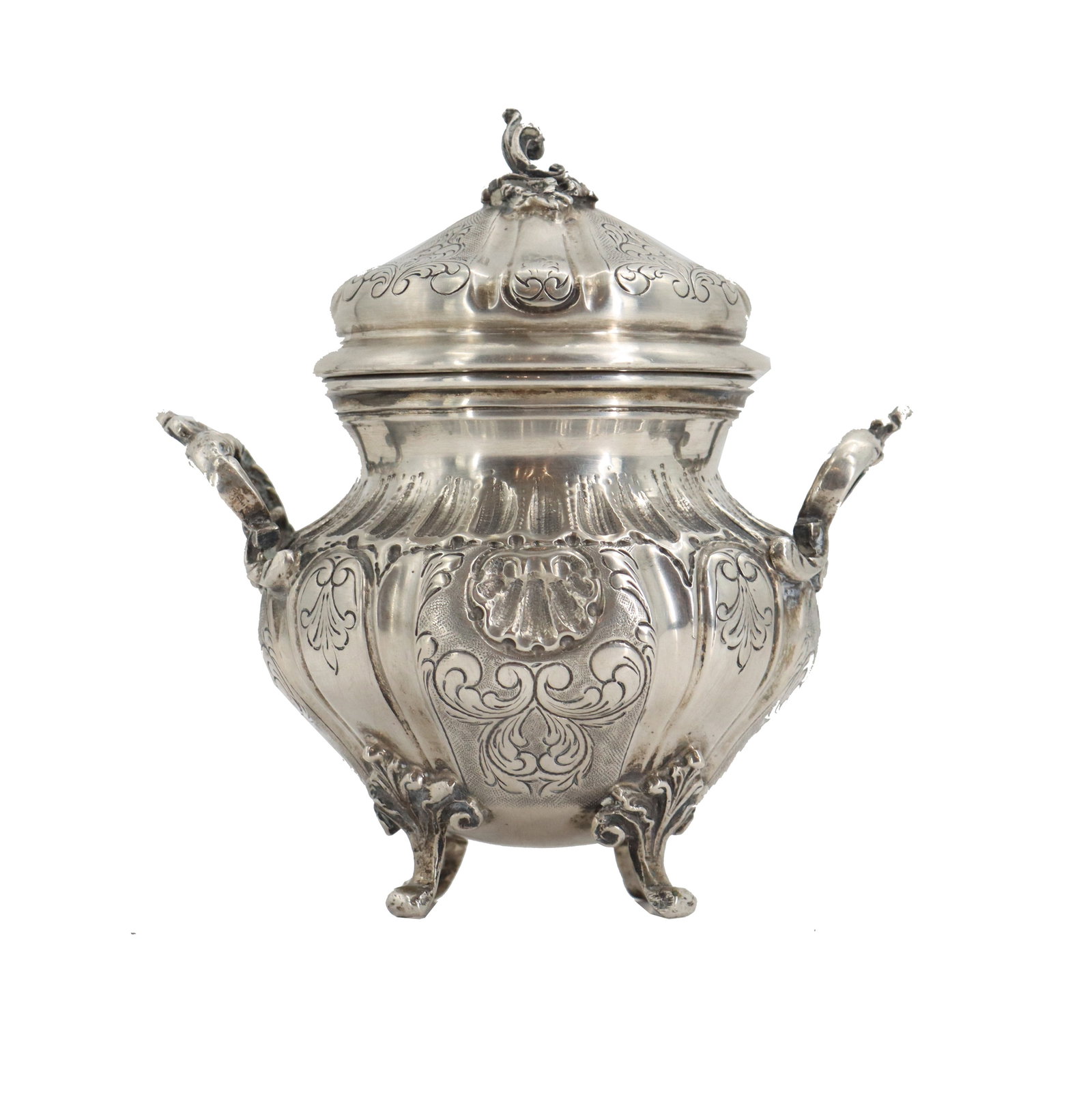 Marked 800 Silver Art Nouveau Style Lidded Sugar Bowl- 12.525 ozt. (1 of 17)