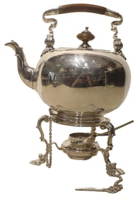 English Crichton Bros Sterling Silver Tea Kettle and Heater - Gross 53.055 ozt.