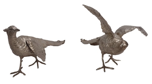 (2) Continental Silver Hand Hammered Pheasant Sculptures - 38.845 ozt.