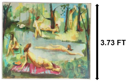 Tom Maley (1911-2000) American, Oil on Canvas, Nudes Bathing