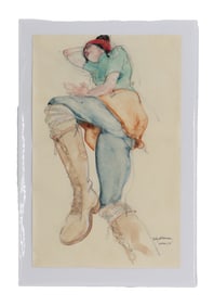 Richard Thomas (21st Century) American, Watercolor and Ink Figurative Expressionist "Natalie"