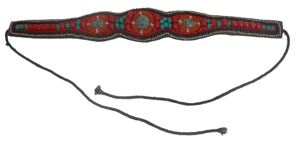 Hand Beaded Coral and Turquoise Waist Belt
