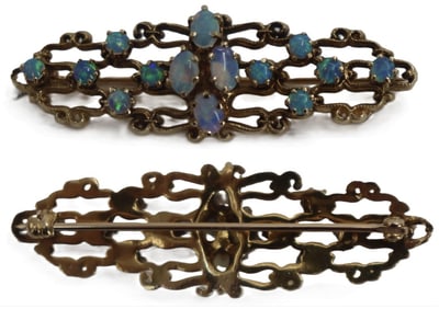 One 14k Gold and Opal Bar Pin -Gross 5.7 g.