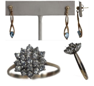 One 10k Gold Ring and (1) Pair of Earrings - Gross 3.1 g.