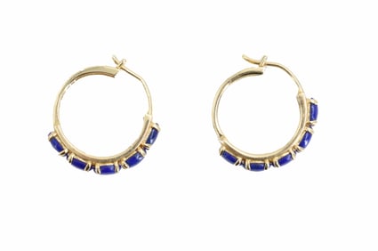14k Gold and Lapis Hoop Earrings - Gross 3.2 g.