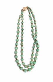 14k Gold Bead and Hardstone Double Strand Necklace - Gross 59.3 g.