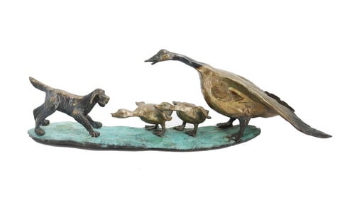 Bob Winship (1927-2019) American, Dog and Geese Bronze Sculpture