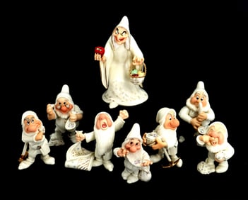 (8) Vintage Lenox Disney Showcase Collection Porcelain Figurines of Seven Dwarfs and Evil Queen