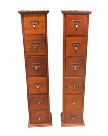 Pair of Vintage Pottery Barn Farmhouse Mahogany 6-Drawer Filing Cabinet