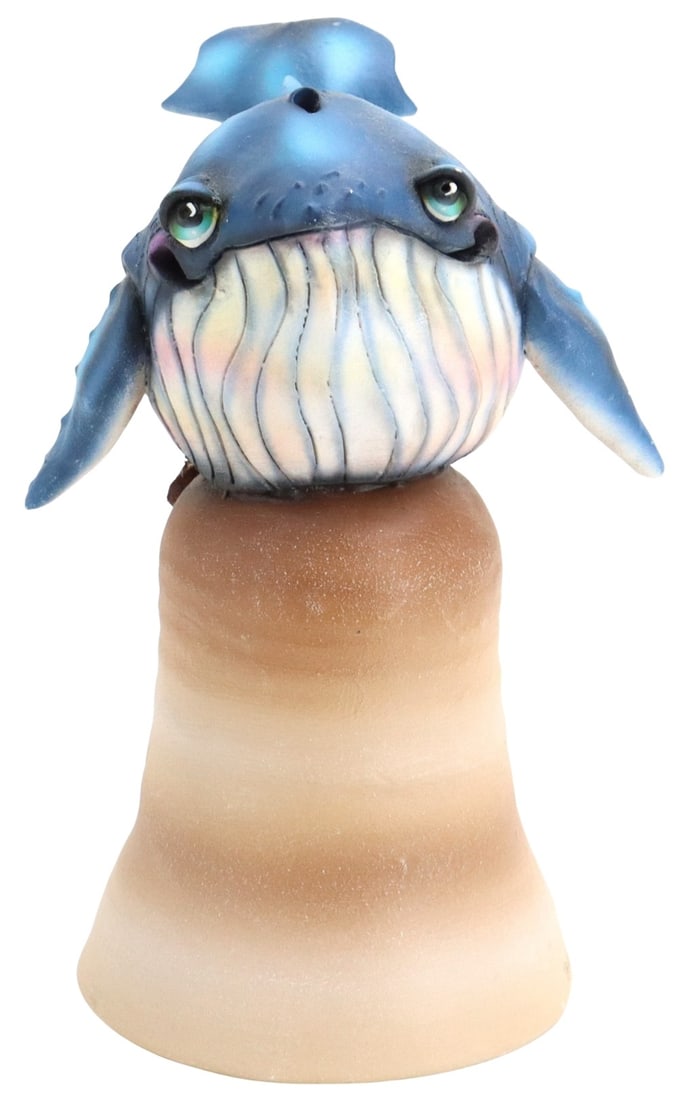 Todd Warner (1945-2022) American, Whale Bell: Todd Warner (1945-2022) American, Whale Bell Sculpture. Whimsical whale animal sculpture attached to a bell. Signed Todd Warner and dated 2004 C near the bottom. Condition: Commensurate wit