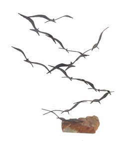 Vintage Modernist Sculpture of Birds in Flight